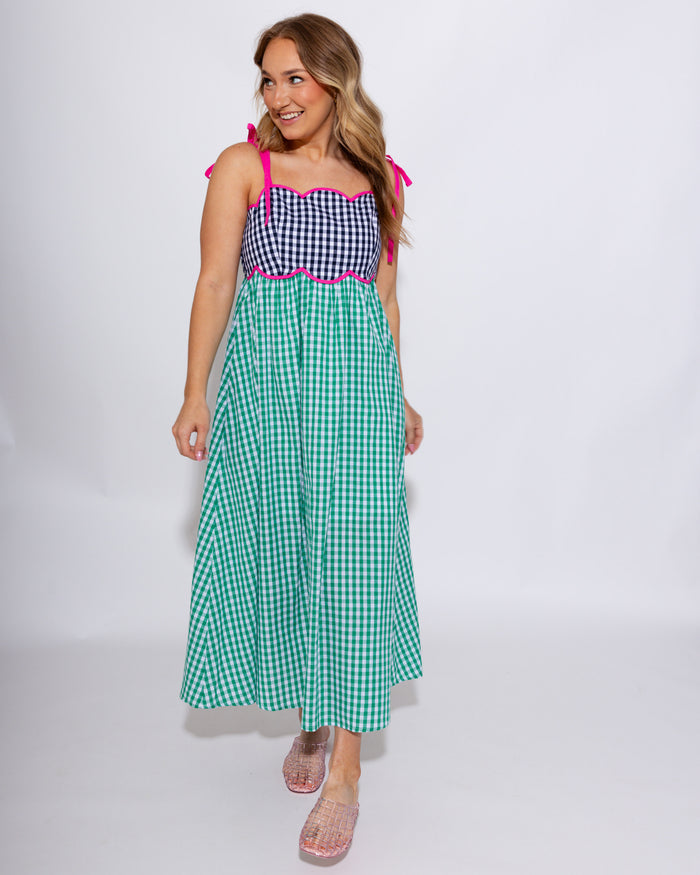 Colorblock Gingham Midi Dress