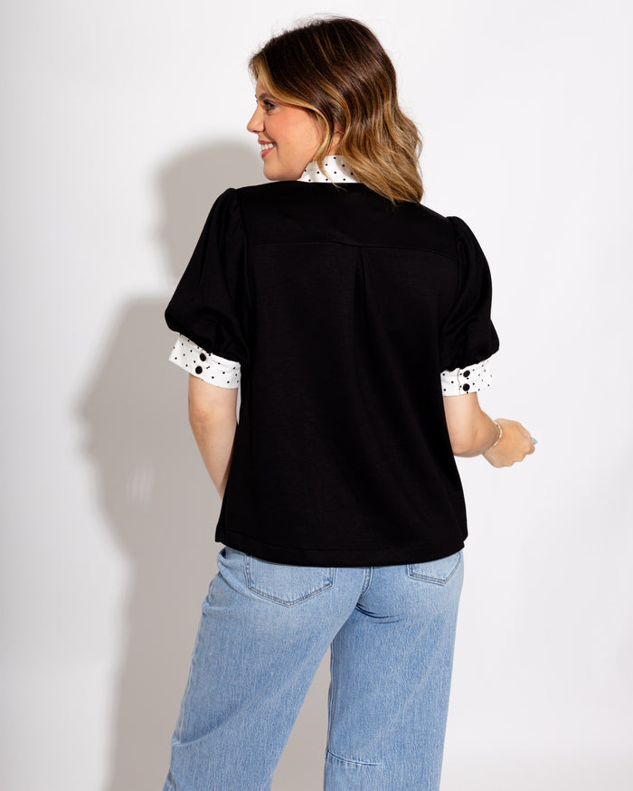 Contrast Dot Puff Sleeve Top