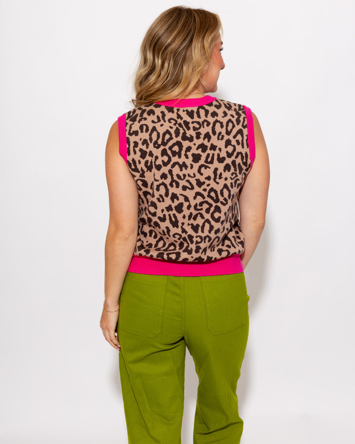 Contrast Leopard Knit Top