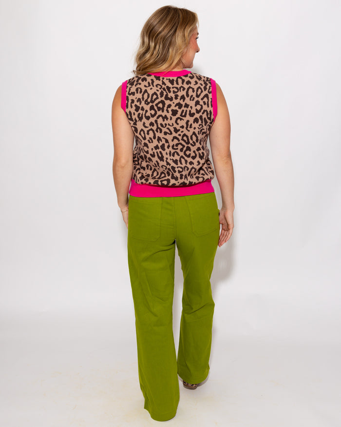Contrast Leopard Knit Top