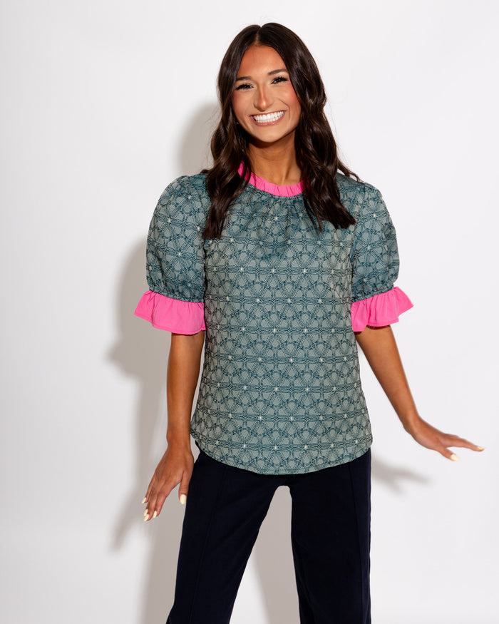Contrast Ruffle Floral Top