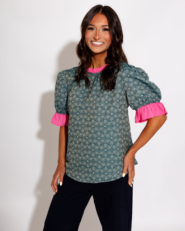 Contrast Ruffle Floral Top