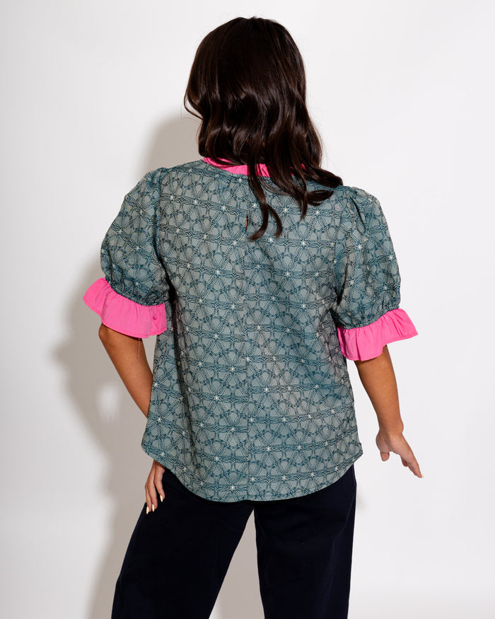 Contrast Ruffle Floral Top
