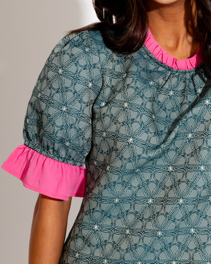 Contrast Ruffle Floral Top