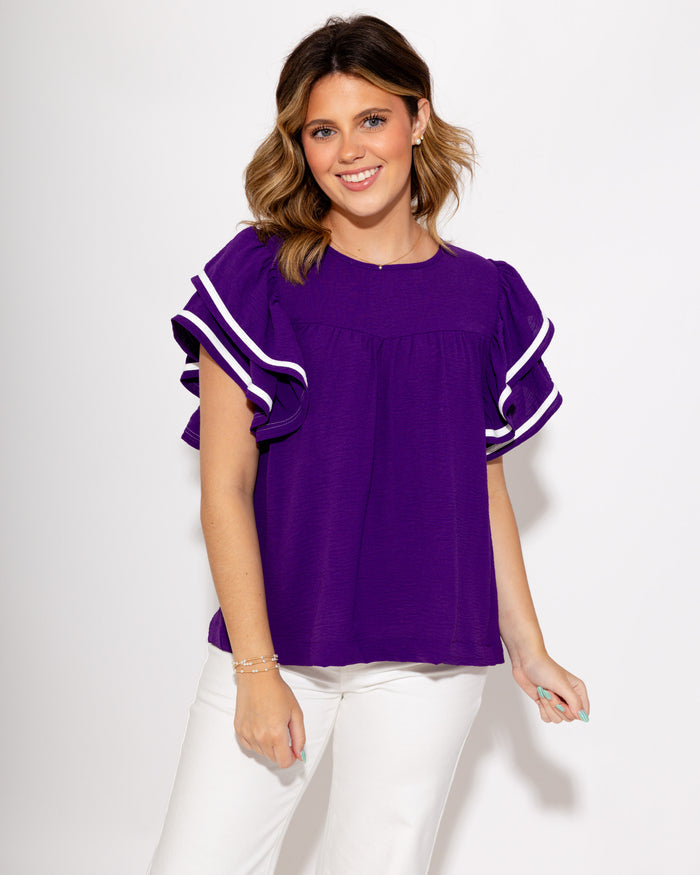 Contrast Ruffle Game Day Top