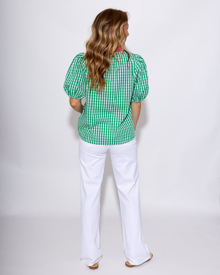 Contrast Scallop Gingham Top in Green