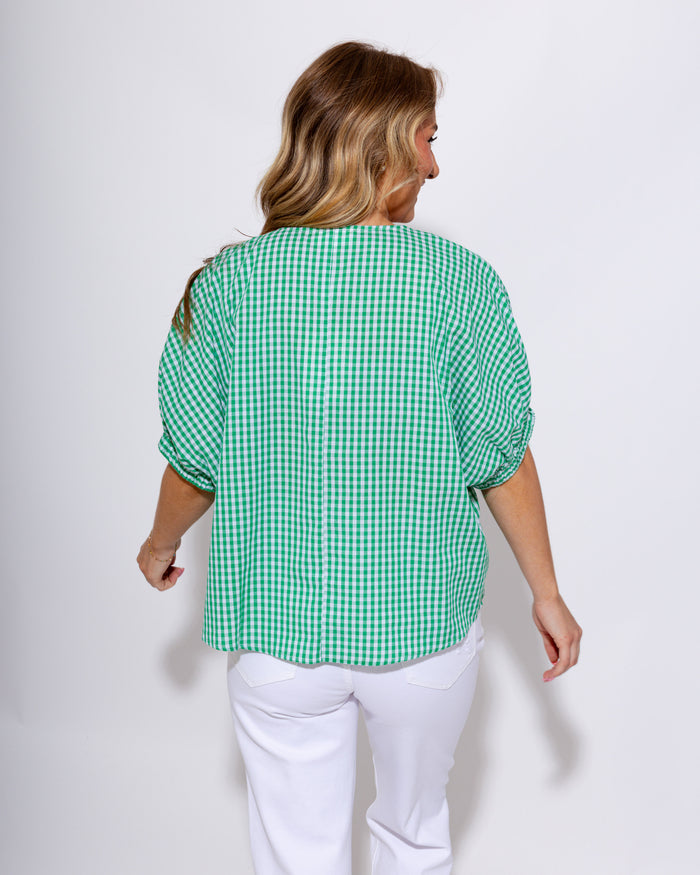 Contrast Scallop Gingham Top in Green