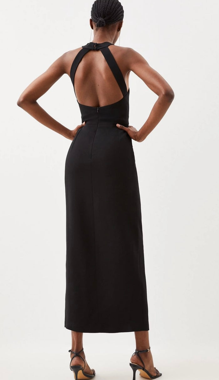 Corsage Detail Tailored Halterneck Midaxi Dress
