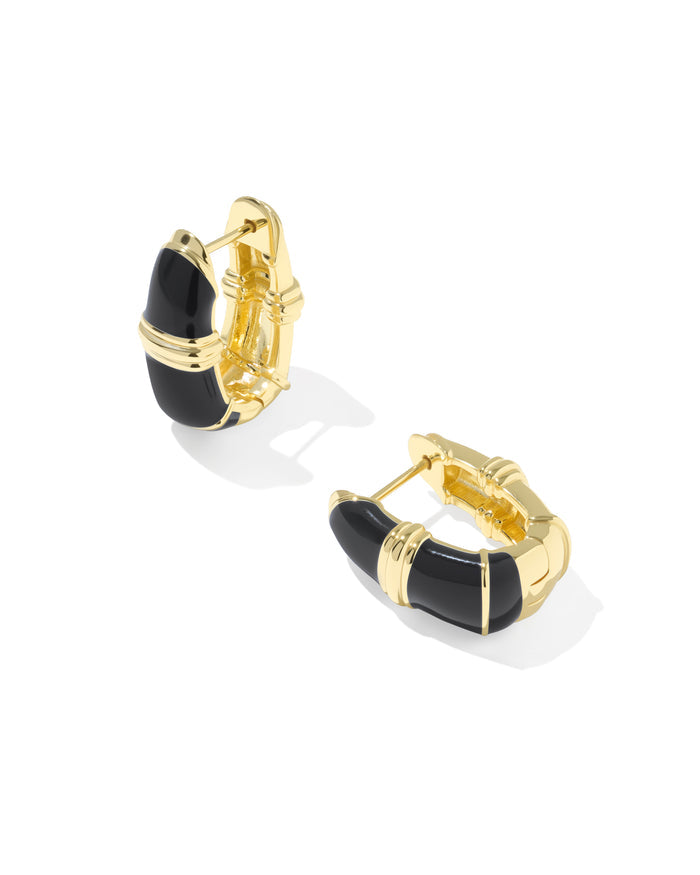 Courtney Enamel Huggie Earring in Gold Black Enamel