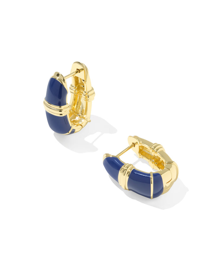 Courtney Enamel Huggie Earring in Gold Dark Blue Enamel
