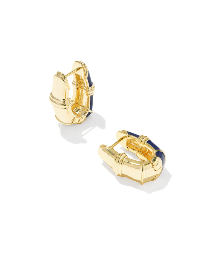 Courtney Enamel Huggie Earring in Gold Dark Blue Enamel