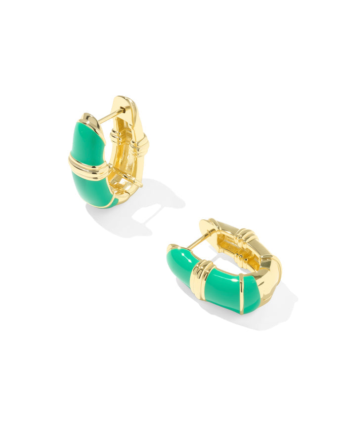 Courtney Enamel Huggie Earring in Gold Green Enamel