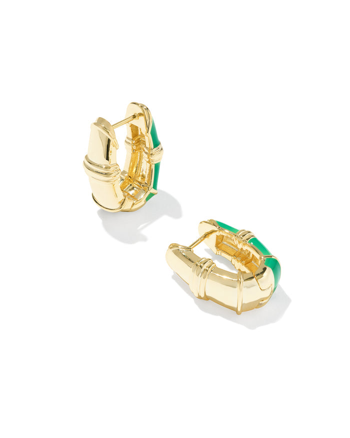 Courtney Enamel Huggie Earring in Gold Green Enamel