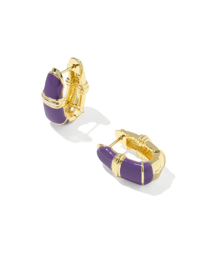 Courtney Enamel Huggie Earring in Gold Purple Enamel