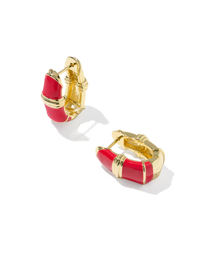 Courtney Enamel Huggie Earring in Gold Red Enamel