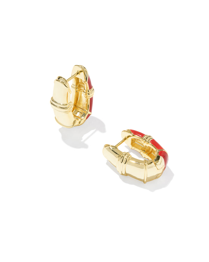 Courtney Enamel Huggie Earring in Gold Red Enamel