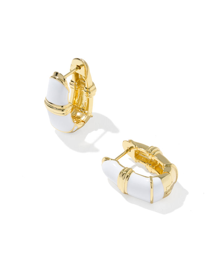 Courtney Enamel Huggie Earring in Gold White Enamel