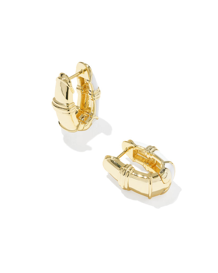 Courtney Enamel Huggie Earring in Gold White Enamel