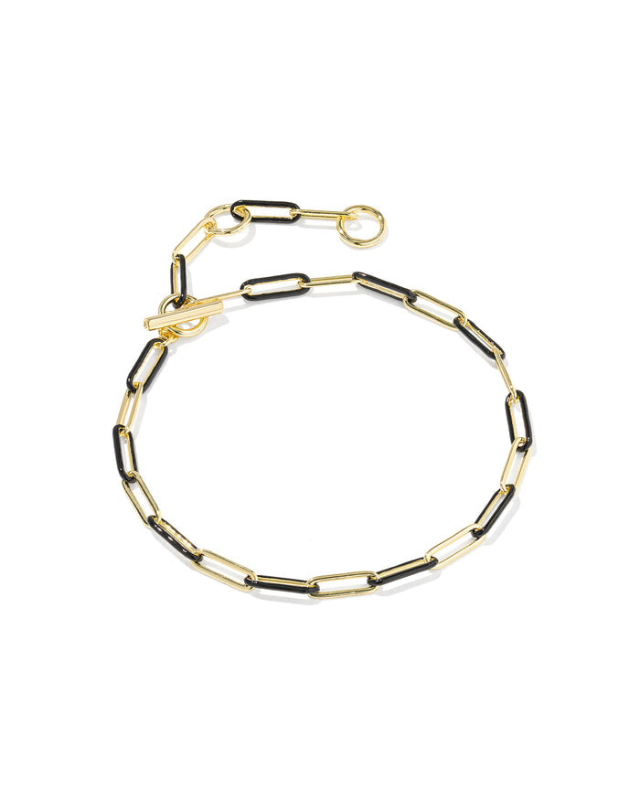 Courtney Enamel Link Bracelet in Gold Black Enamel