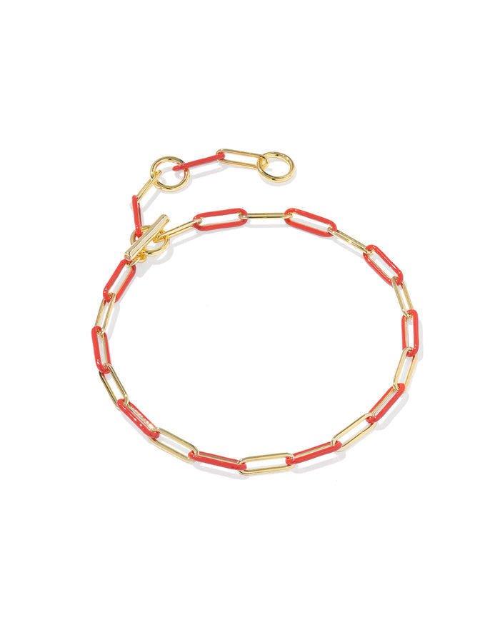 Courtney Enamel Link Bracelet in Gold Red Enamel