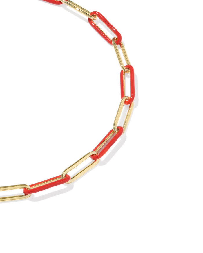 Courtney Enamel Link Bracelet in Gold Red Enamel
