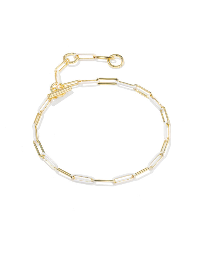 Courtney Enamel Link Bracelet in Gold White Enamel