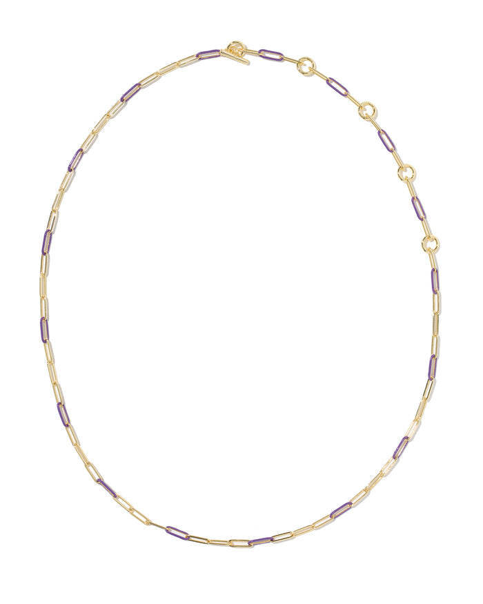 Courtney Enamel Link Necklace in Gold Purple Enamel