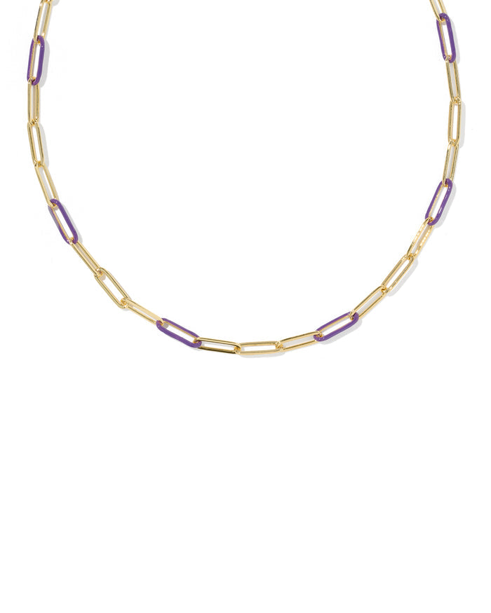 Courtney Enamel Link Necklace in Gold Purple Enamel