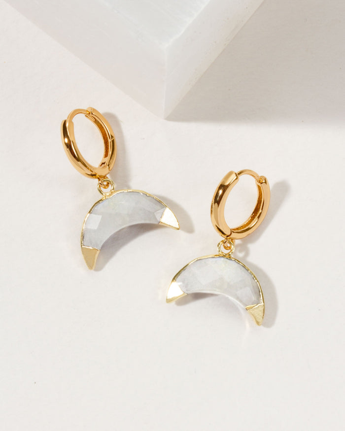 Luna Norte - Crescent Horn Huggie Hoop Earring - Moonstone