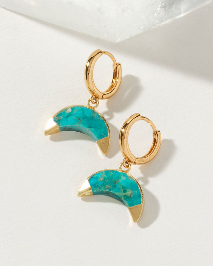 Luna Norte - Crescent Horn Huggie Hoop Earring - Turquoise