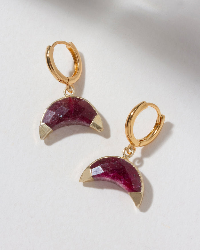 Luna Norte - Crescent Horn Huggie Hoop Earring - Ruby