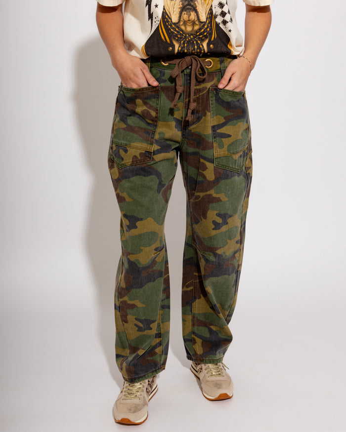 Cropped Relaxed Barrel Leg Camo Pants