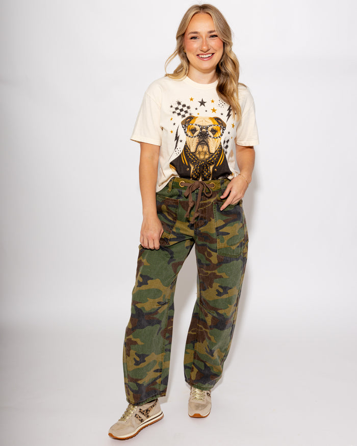 Cropped Relaxed Barrel Leg Camo Pants