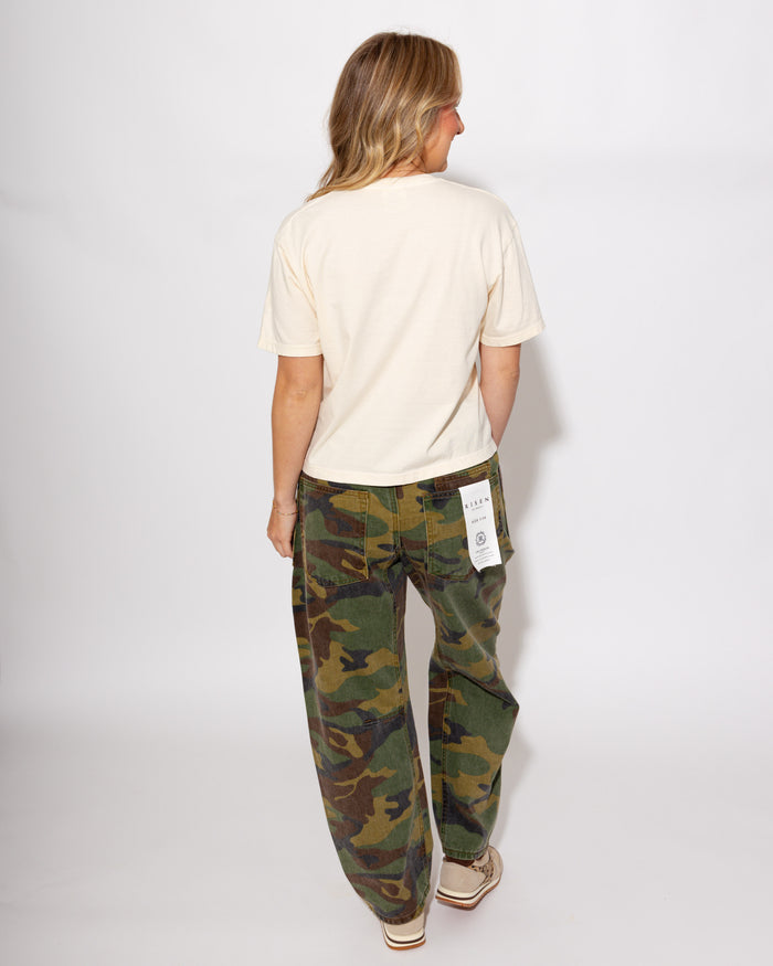 Cropped Relaxed Barrel Leg Camo Pants
