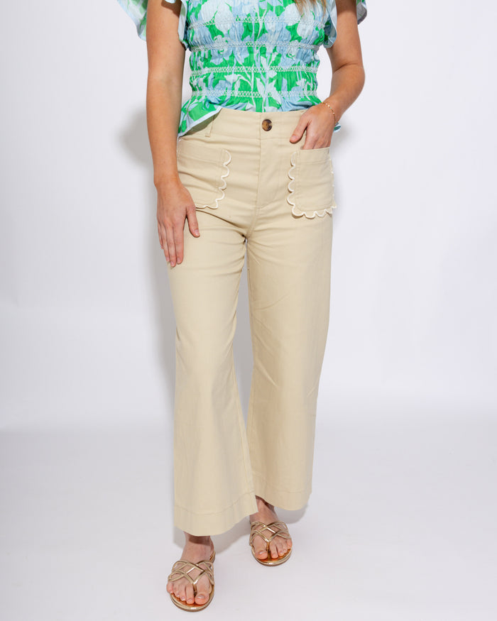 Cropped Wide-leg Scallop Detail Pants