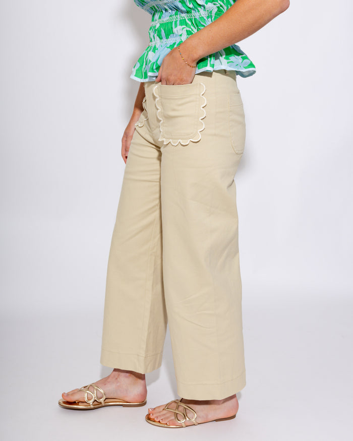Cropped Wide-leg Scallop Detail Pants
