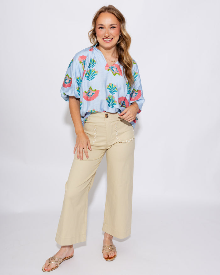 Cropped Wide-leg Scallop Detail Pants