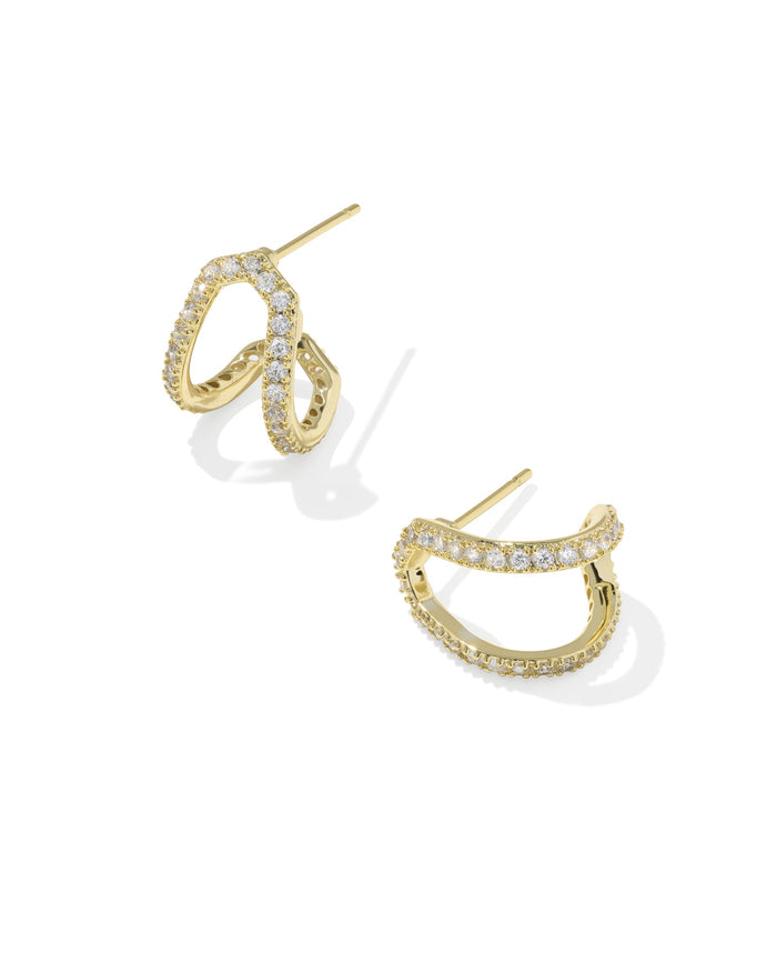 Daphne pave huggie earrings gold white crystal