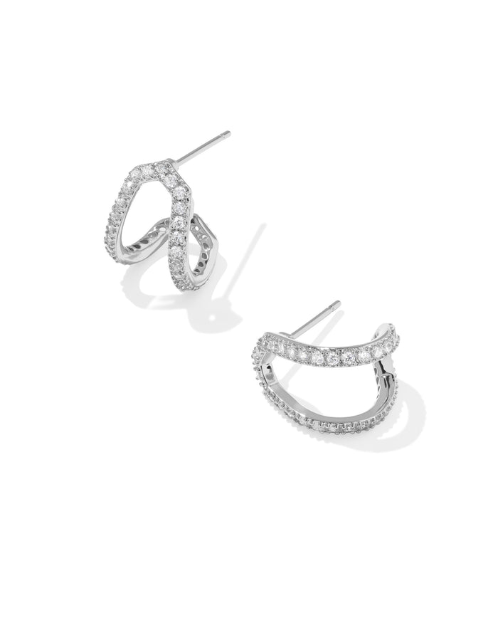 Daphne pave huggie earrings silver white crystal