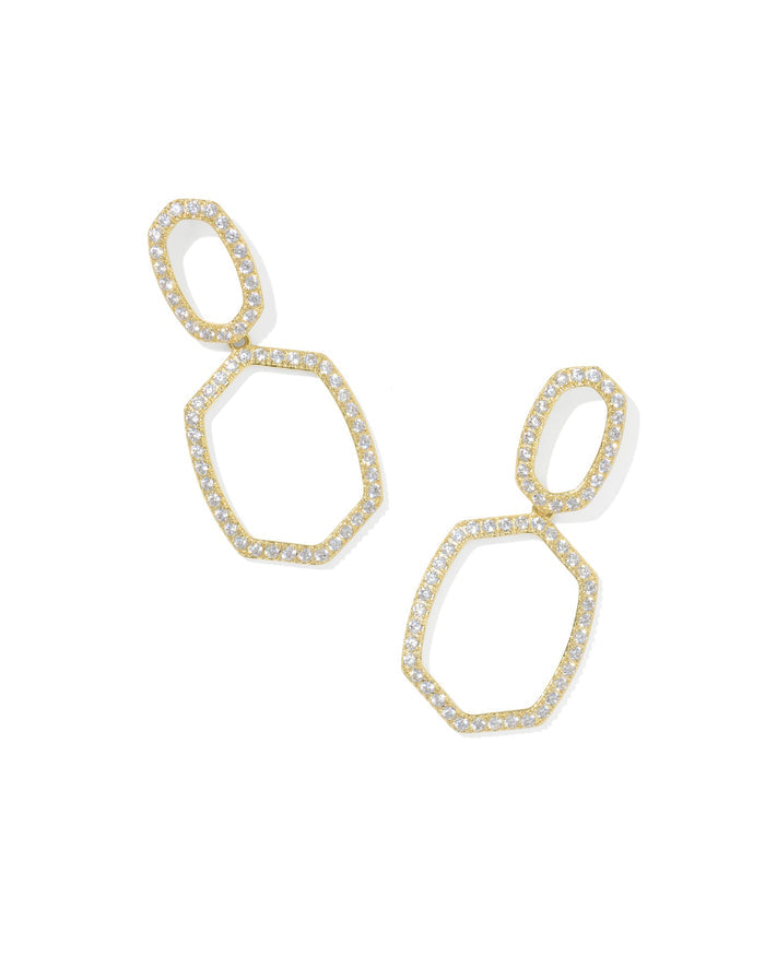 Daphne pave open frame earrings gold white crystal