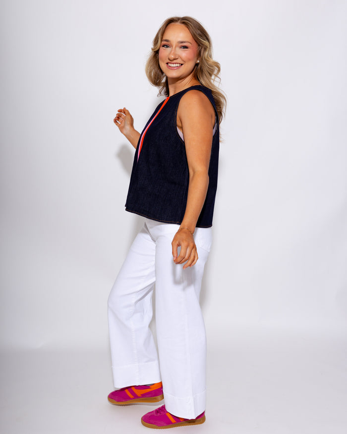Dark Denim Contrast Stripe Top