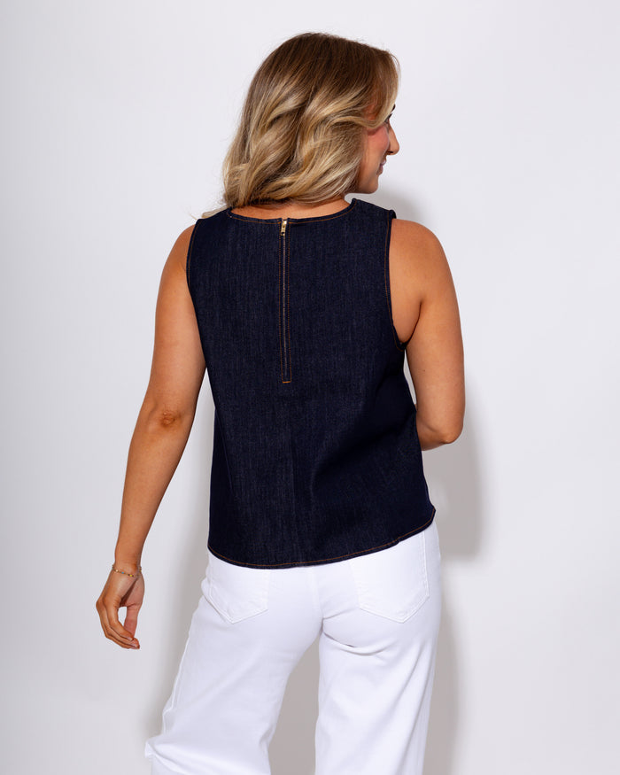 Dark Denim Contrast Stripe Top