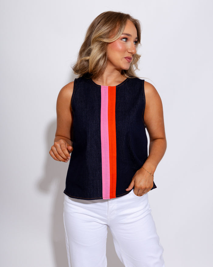 Dark Denim Contrast Stripe Top