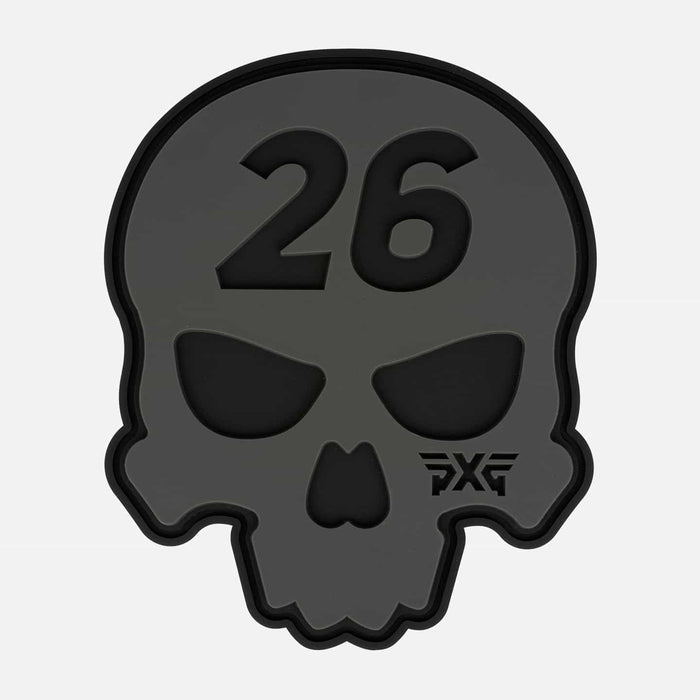 PXG white candle that has a black candle holder with pxg as a logo on the side on a white background