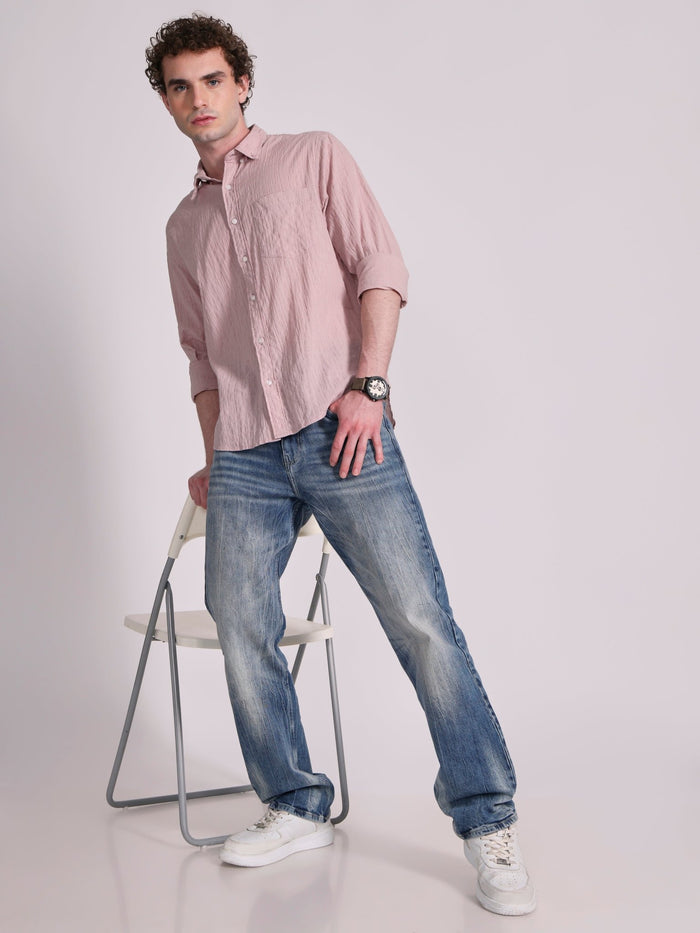 Men's Crinkled Checked Shirt in light pink