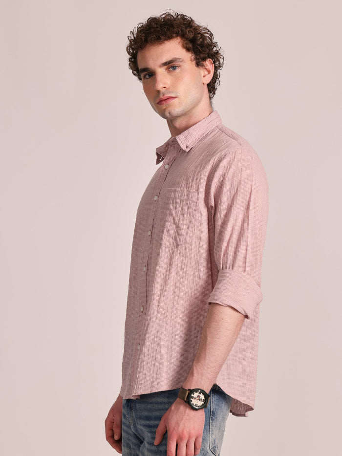Men's Crinkled Checked Shirt in light pink