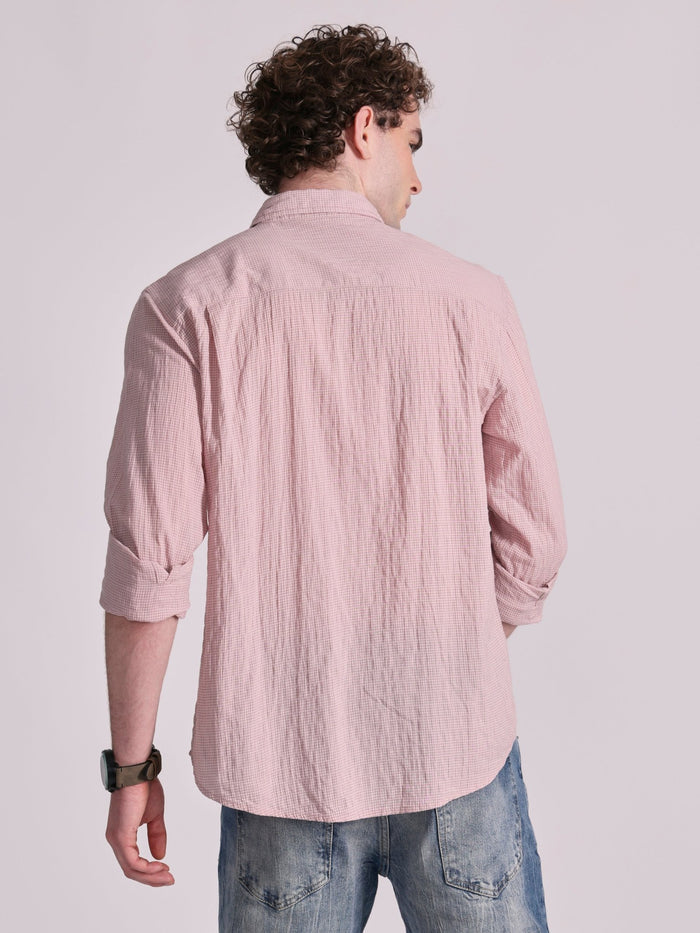 Men's Crinkled Checked Shirt in light pink