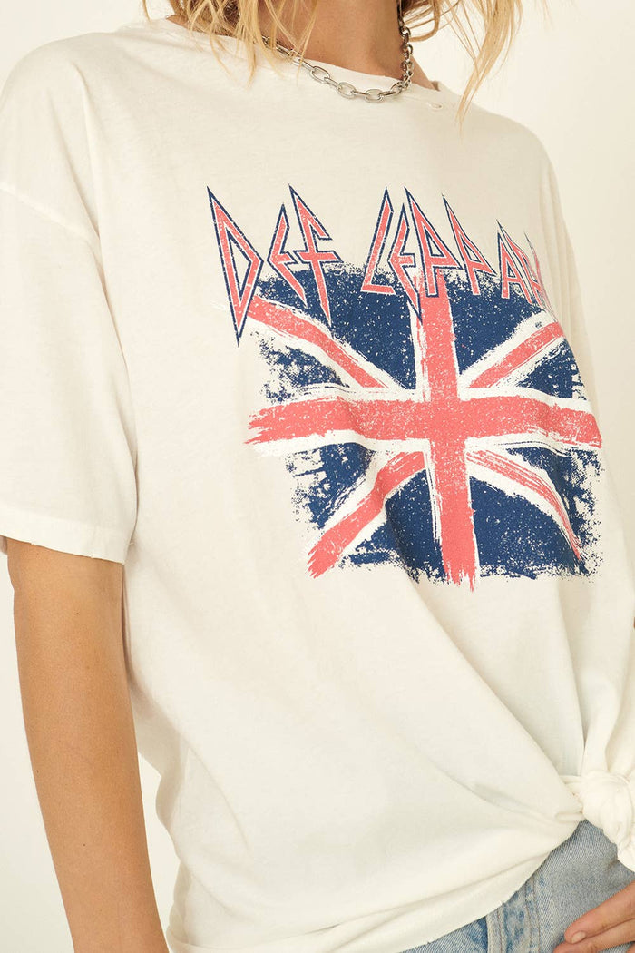 Def Leppard Union Jack Vintage Washed Graphic Tee Ivory