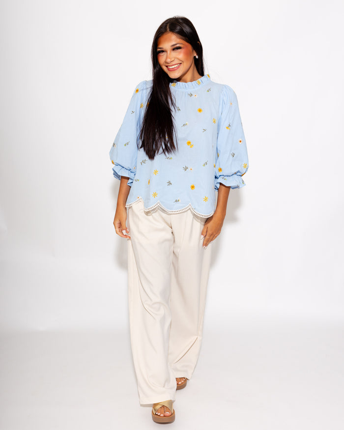 Delicate Floral & Hem Detail Top