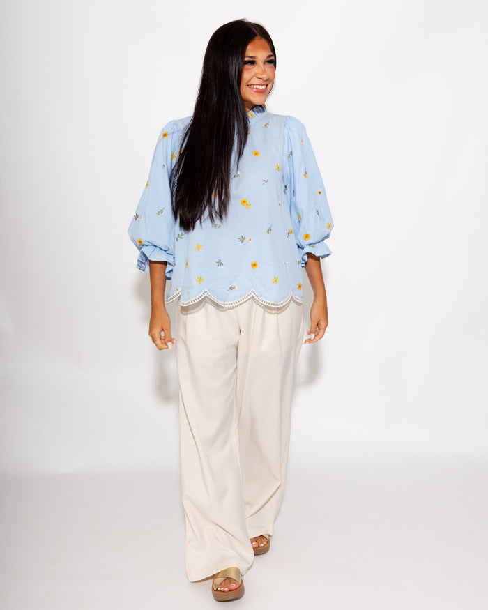Delicate Floral & Hem Detail Top